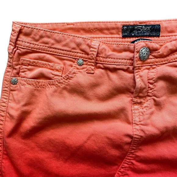 SILVER JEANS Women’s Francy Orange Ombre Raw Hem Denim Mini Skirt Size 32 - Picture 3 of 5